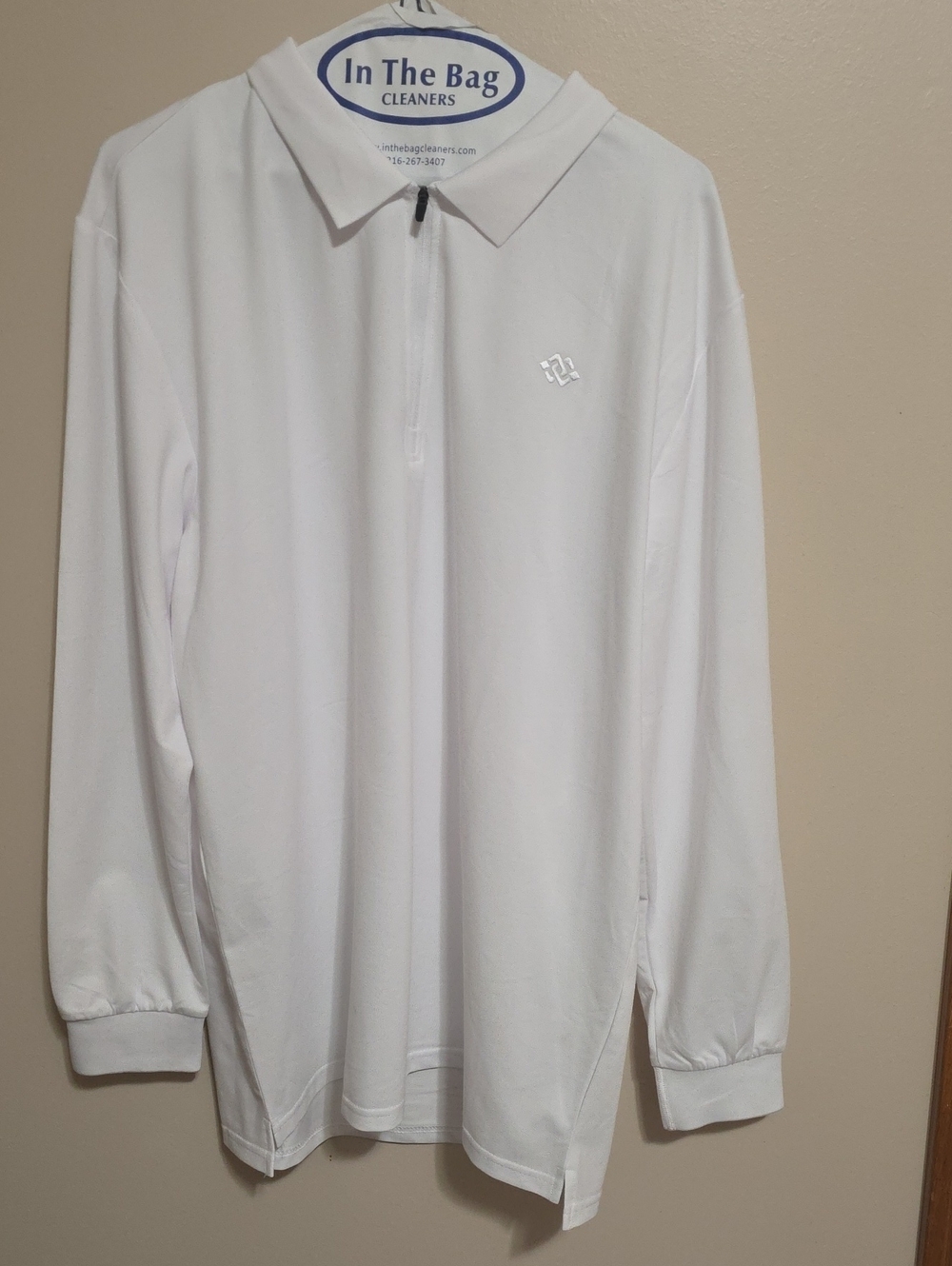 Men's Long-Sleeve White Polo with Subtle Chest Logo